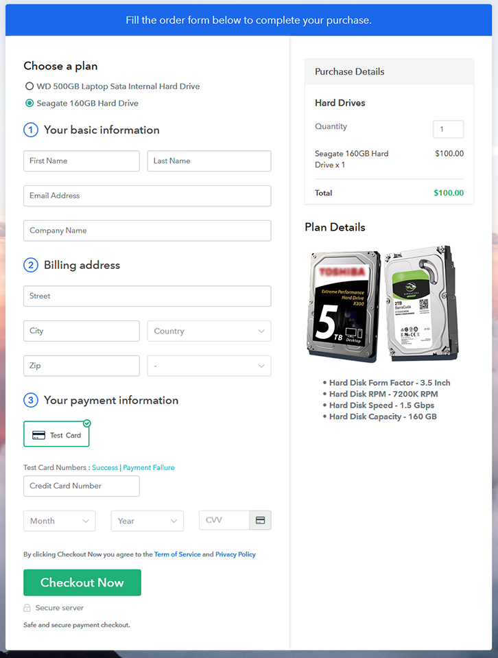 Multiplan Checkout Page to Sell Hard Drives Online