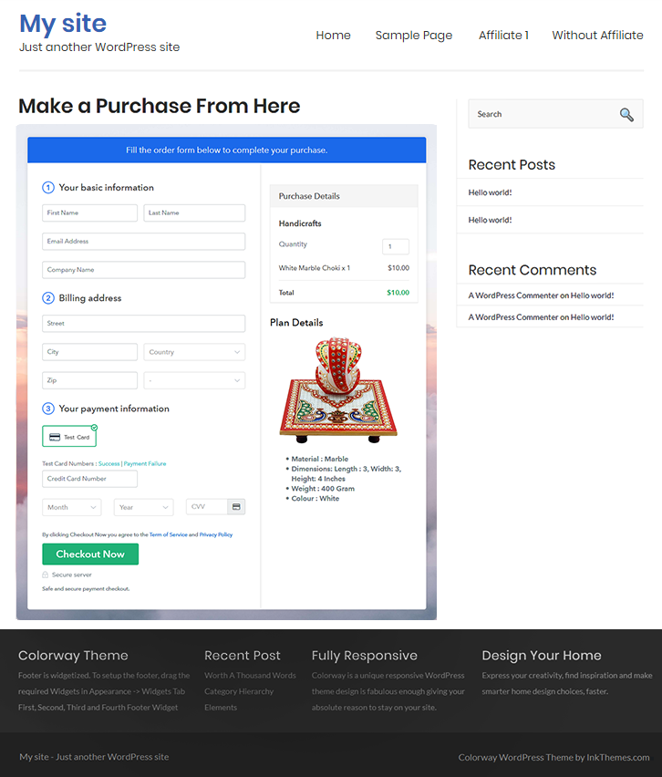 Final Look of your Checkout Page to Sell Handicrafts Online