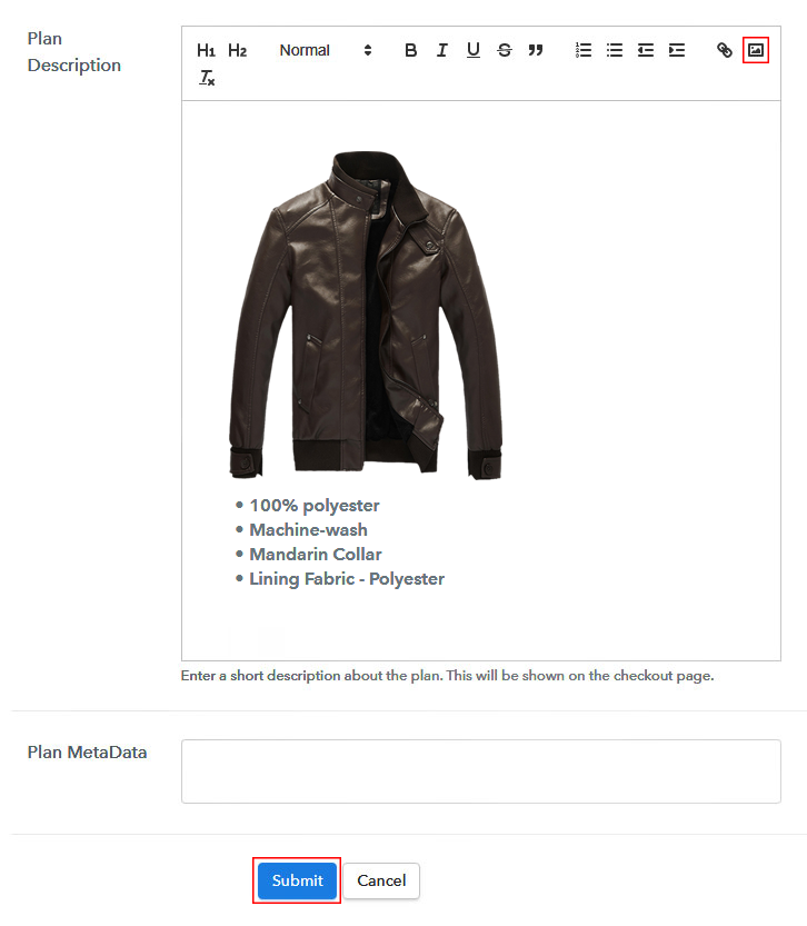 Add Image & Description of Jackets