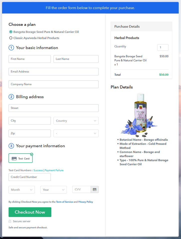 Multiplan Checkout Page to Sell Herbal Products Online