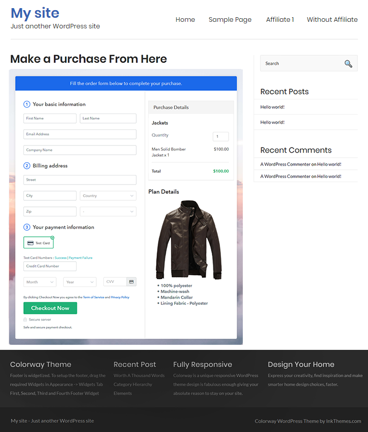 Final Look of your Checkout Page to Sell Jackets Online