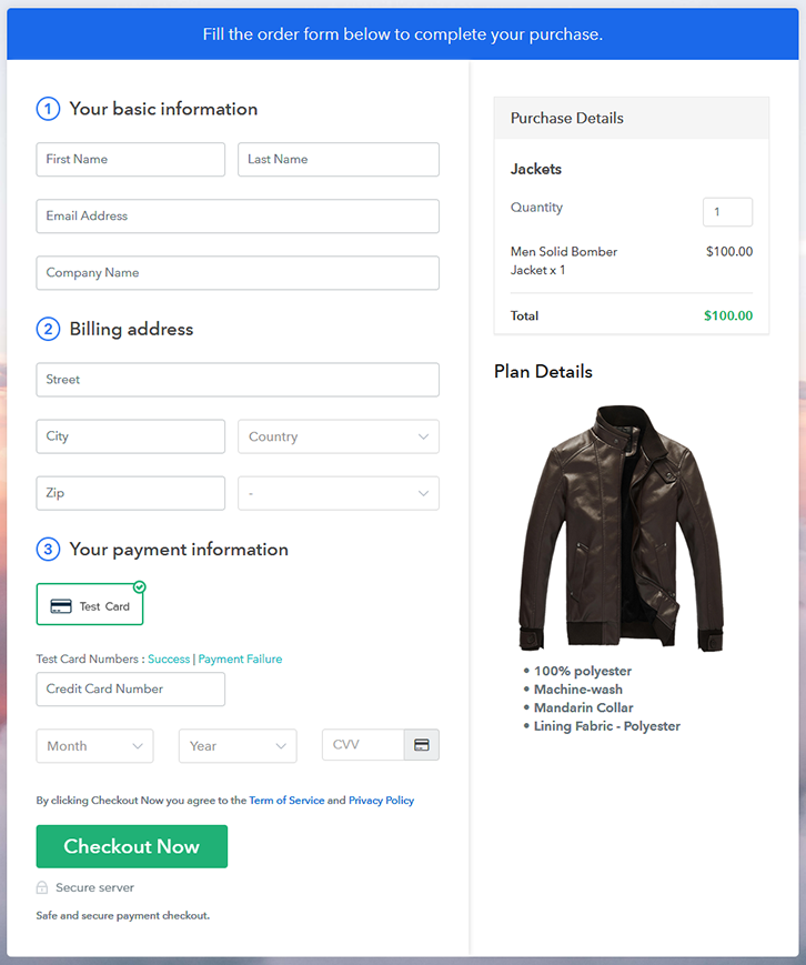 Final View of Checkout Page for your Jackets Selling Business