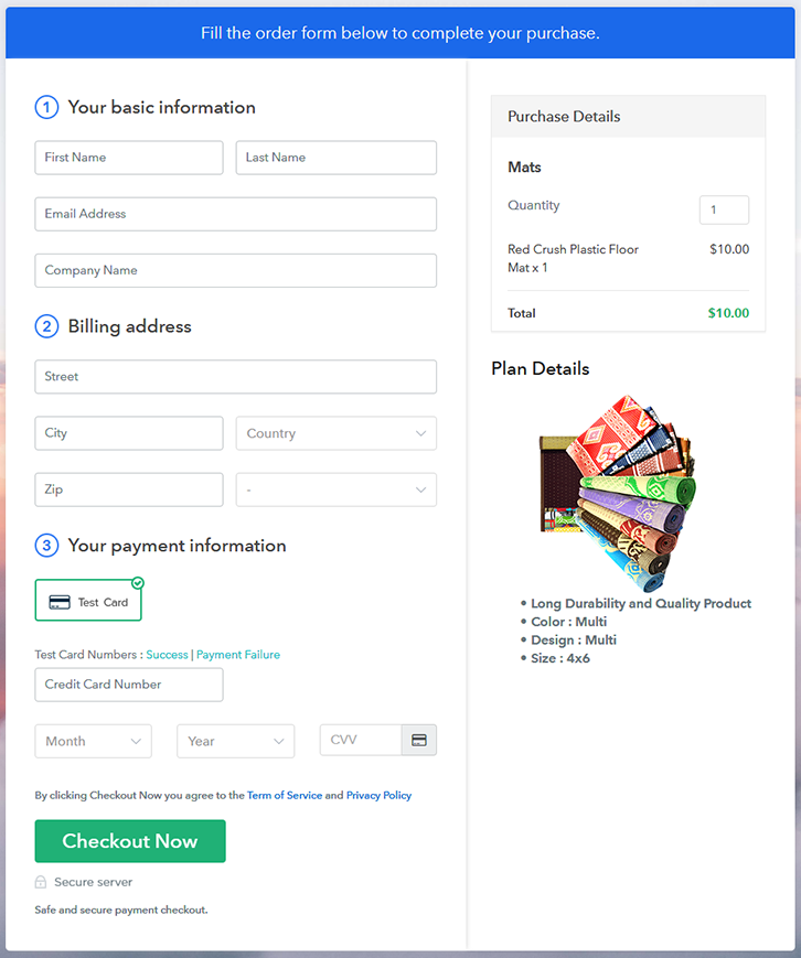 Final View of Checkout Page for your Mats Selling Business