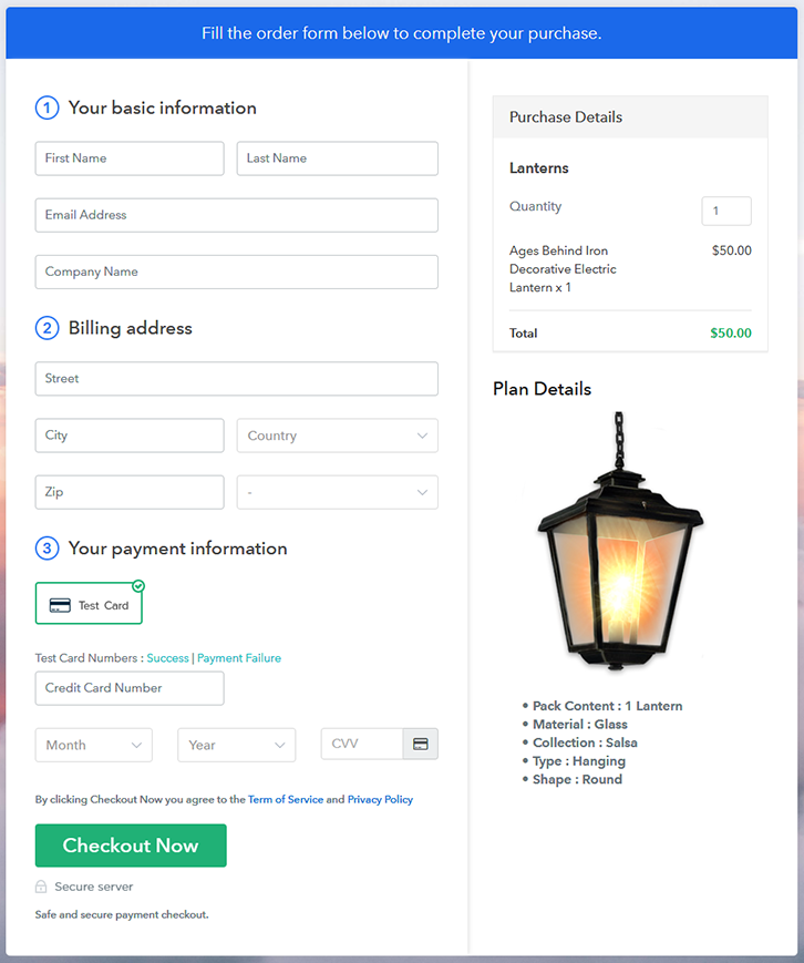 Final View of Checkout Page for your Lanterns Selling Business