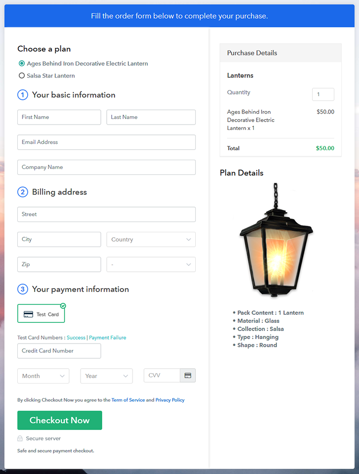 Multiplan Checkout Page to Start Selling Lanterns Online