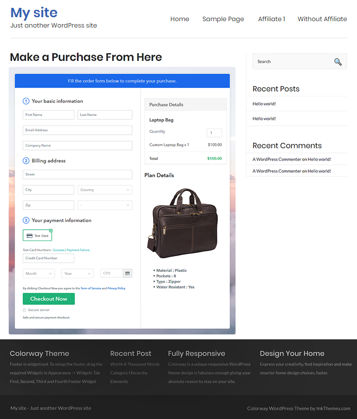 Embed Checkout To Sell Laptop Bags Online