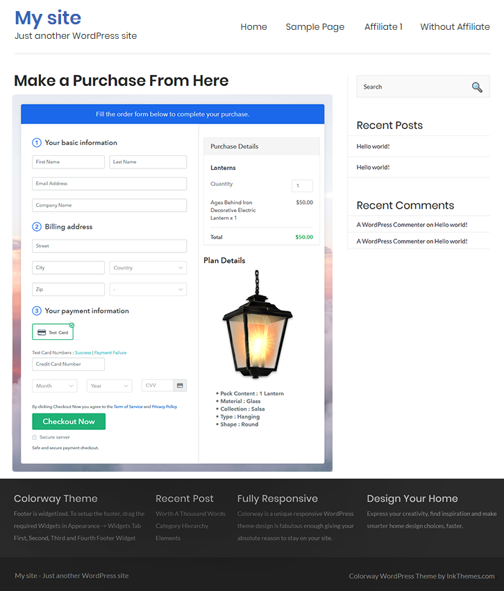 Final Look of your Checkout Page to Sell Lanterns Online