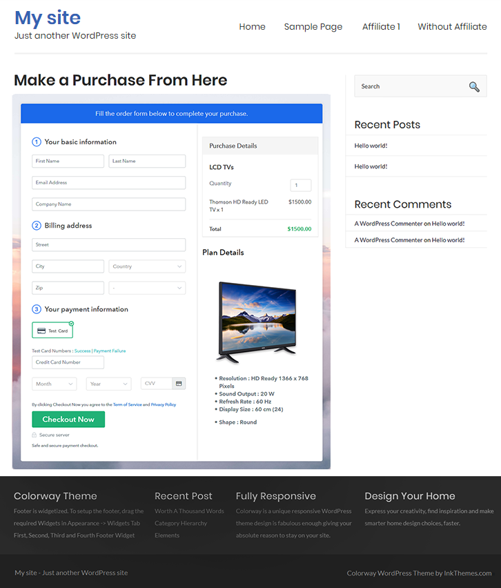 Final Look of your Checkout Page to Sell LCD TVs Online