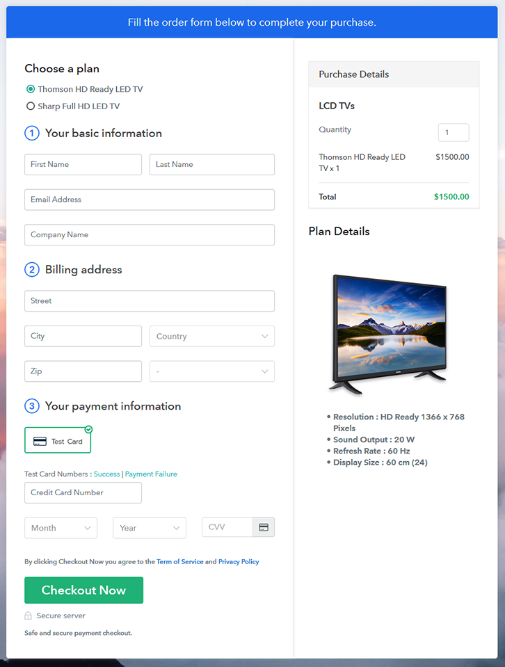 Multiplan Checkout Page to Sell LCD TVs Online