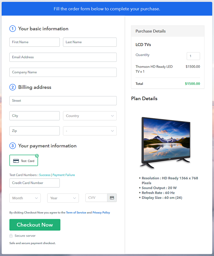Final View of Checkout Page for your LCD TVs Selling Business