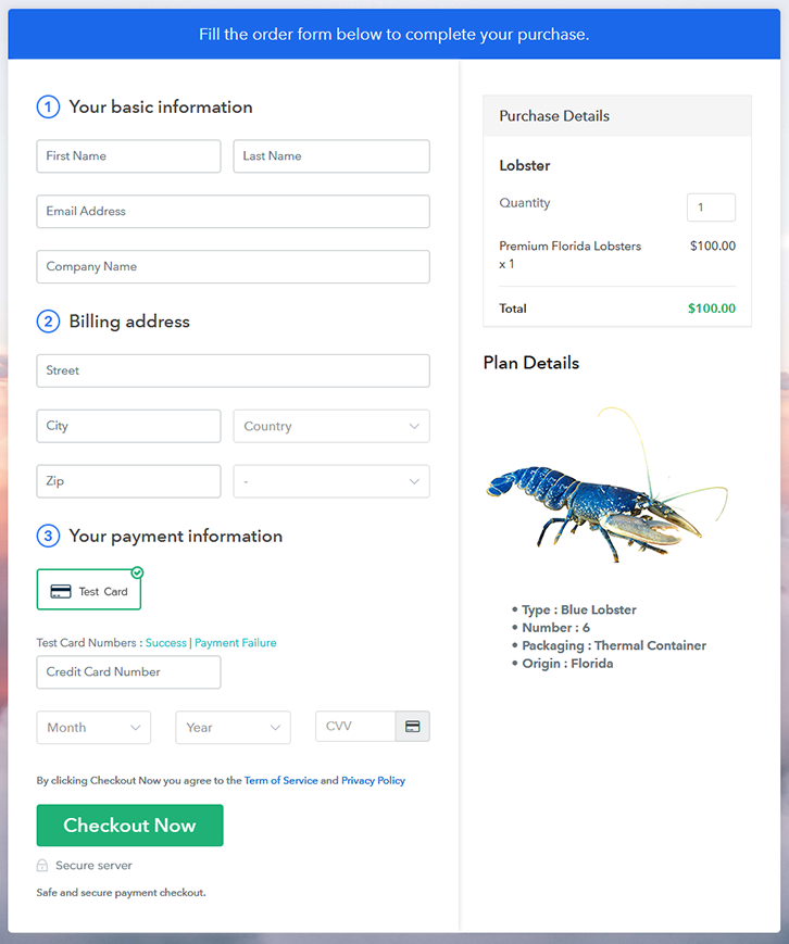 Checkout To Sell Lobsters Online