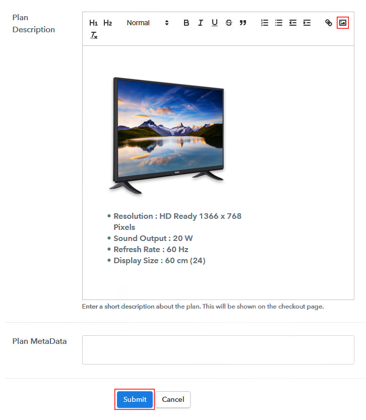 Add Image & Description of LCD TV