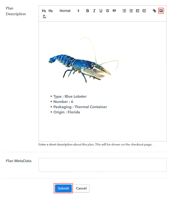 Add image To Sell Lobsters Online