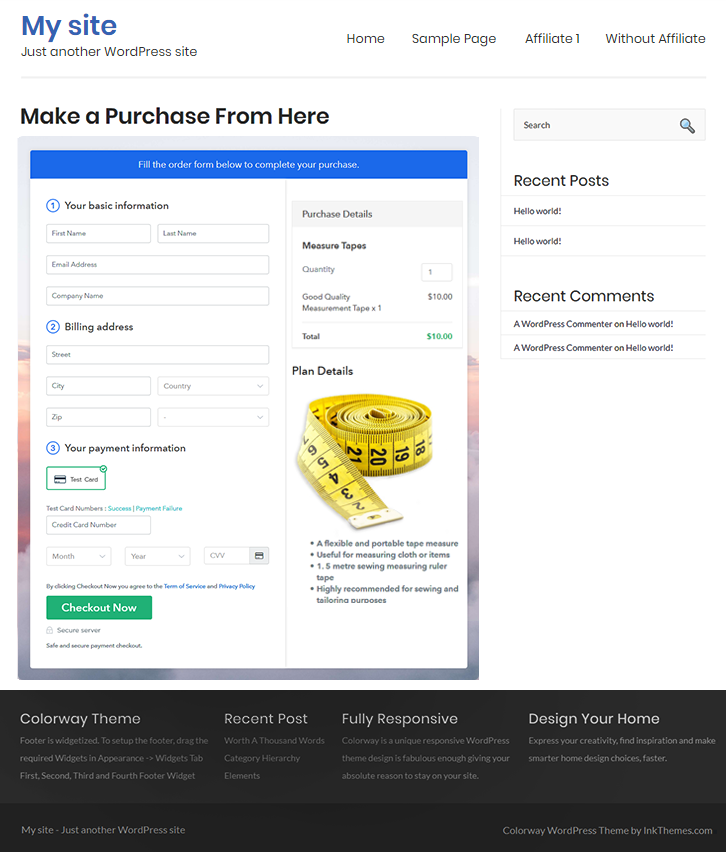 Final Look of your Checkout Page to Sell Measure Tapes Online
