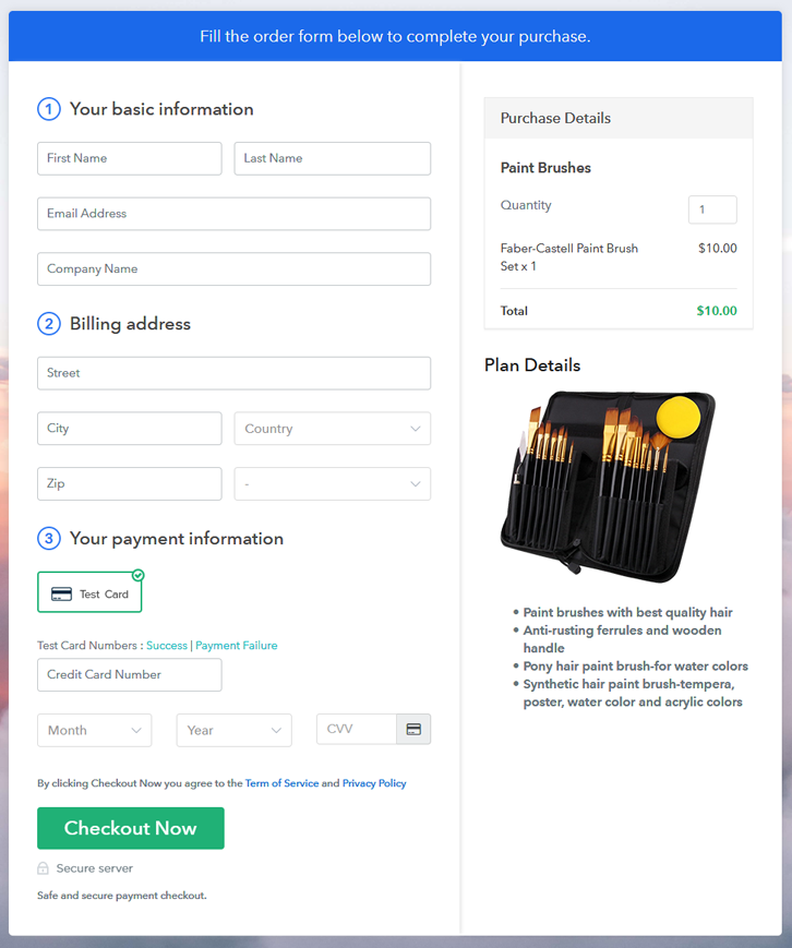 Final View of Checkout Page for Your Paint Brushes Selling Business