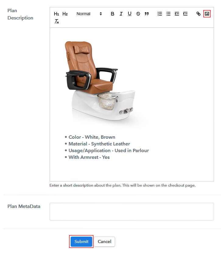Add Image & Description of Pedicure Chairs