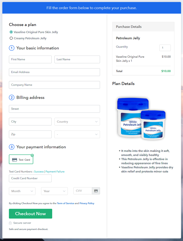 Multiplan Checkout Page to Sell Petroleum Jelly Online