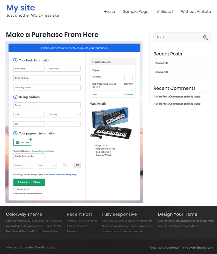 Embed in WordPress Checkout To Sell Pianos Online