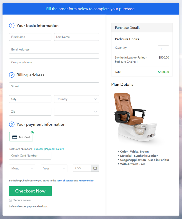 Final View of Checkout Page for your Pedicure Chairs Selling Business
