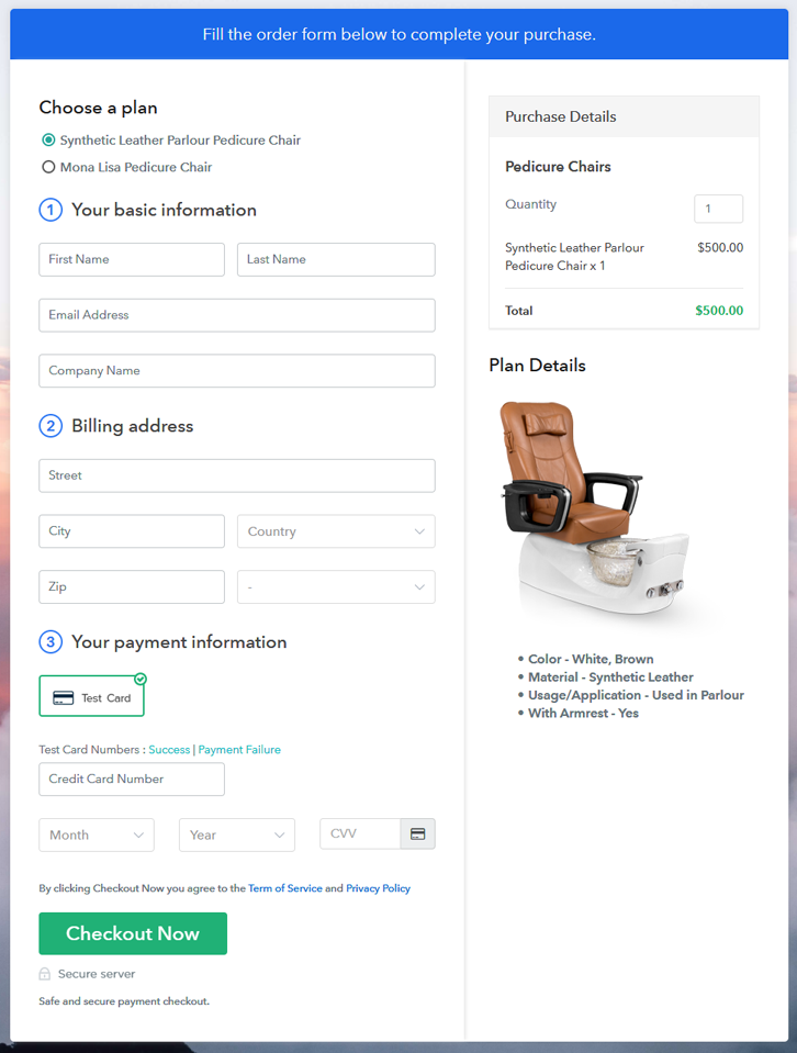 Multiplan Checkout Page to Sell How to Sell Pedicure Chairs Online