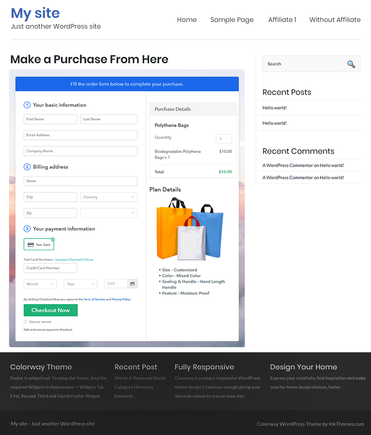 Embed Checkout Page in Site & Sell Polythene Bags Online