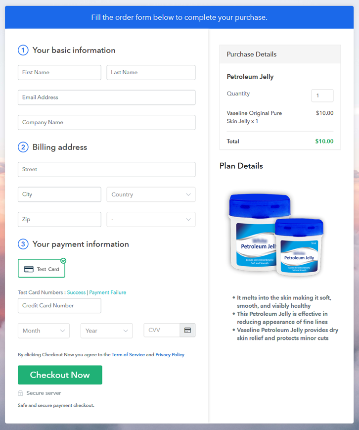 Final View of Checkout Page for your Petroleum Jelly Selling Business