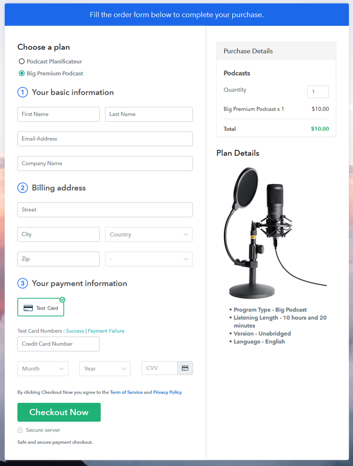 Multiplan Checkout Page to Sell How to Sell Podcasts Online