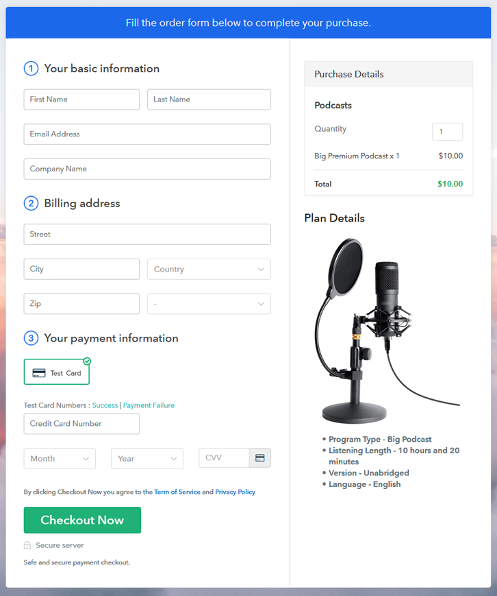 Final View of Checkout Page for your Podcasts Selling Business