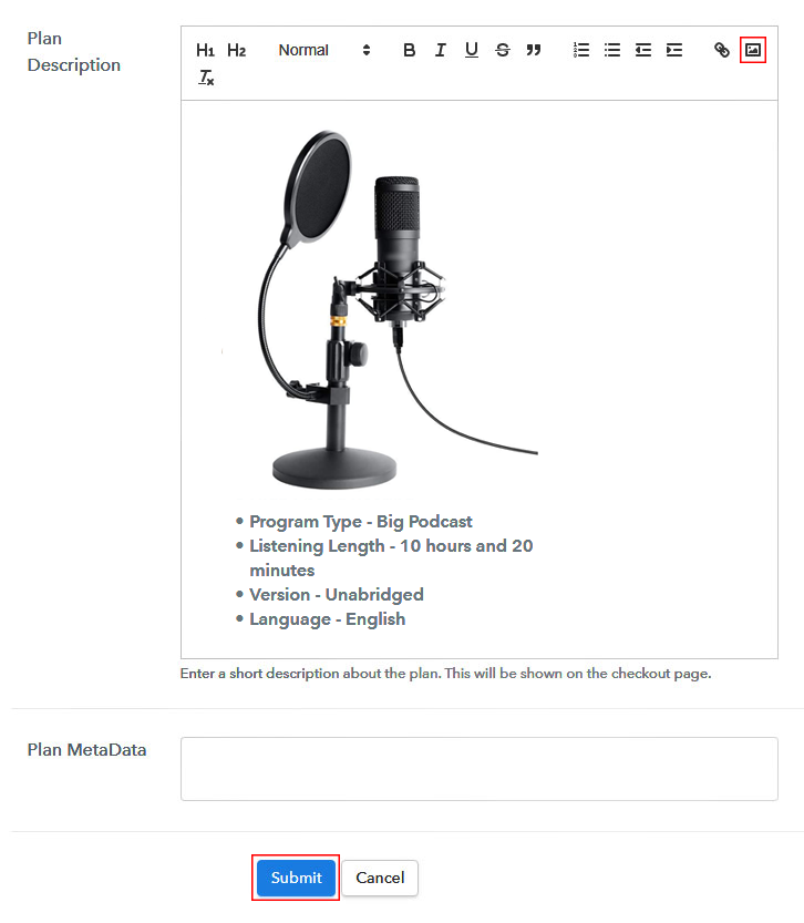 Add Image & Description of Podcasts