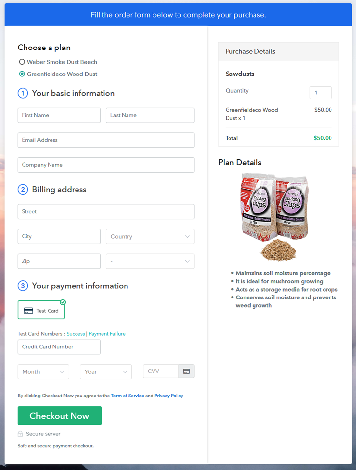 Multiplan Checkout Page to Start Sawdusts Business Online