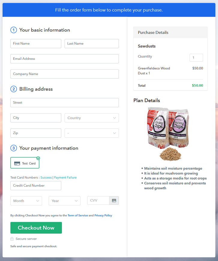 Final View of Checkout Page for your Sawdusts Selling Business