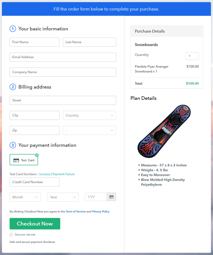 Final View of Checkout Page for your Snowboards Selling Business