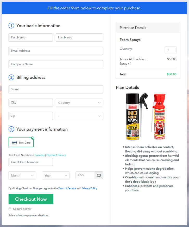 Final View of Checkout Page for Your Foam Sprays Selling Business