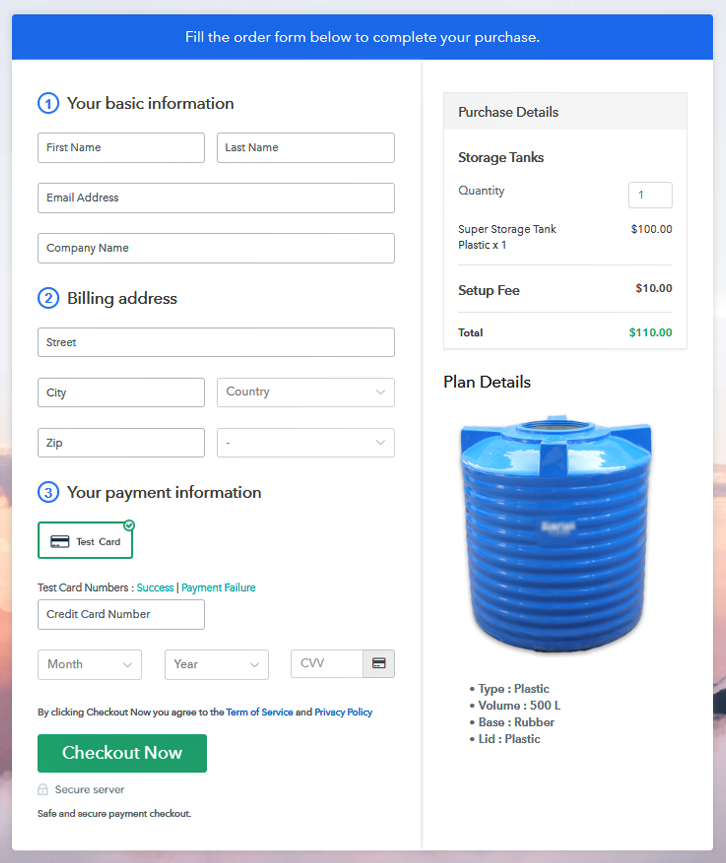 Checkout to sell storage tanks online