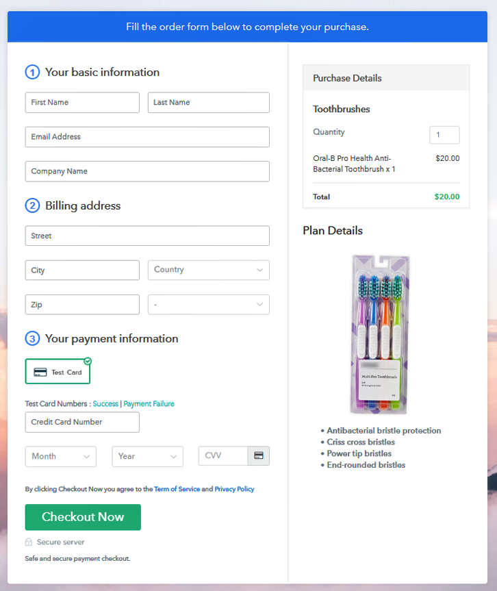 Final View of Checkout Page for Your Toothbrushes Selling Business