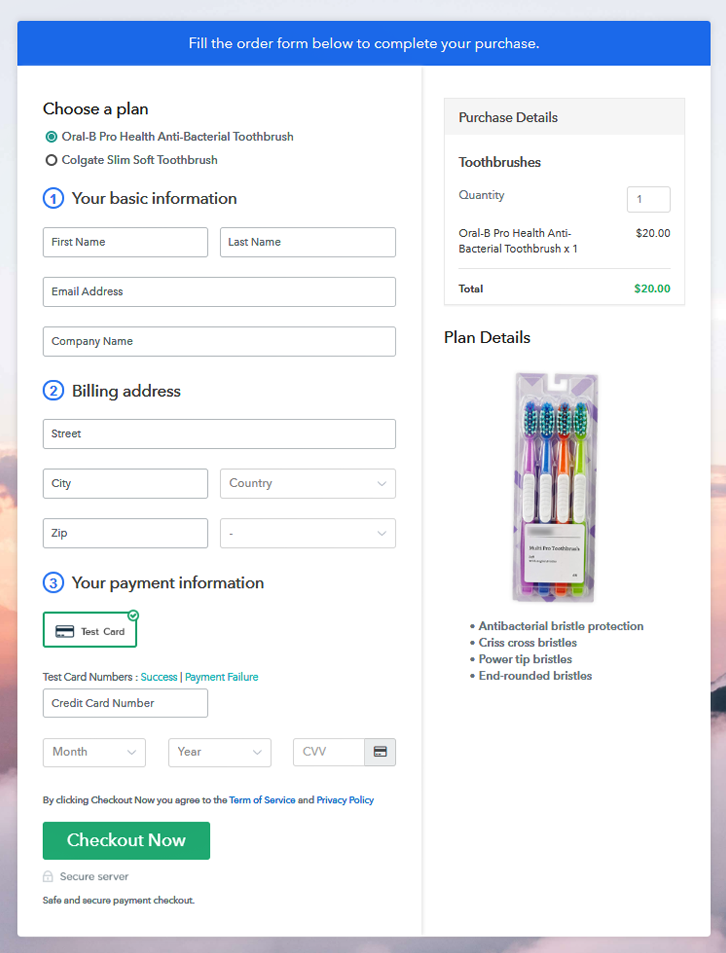 Multiplan Checkout Page to Sell Toothbrushes Online