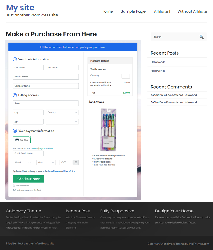 Final Look of your Checkout Page to Sell Toothbrushes Online