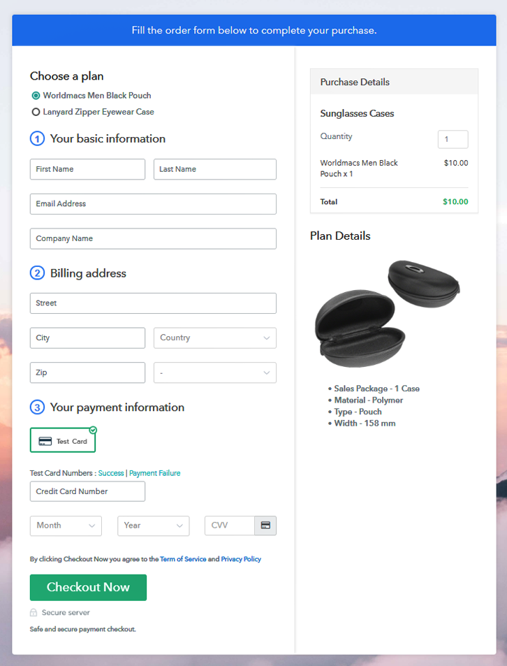 Multiplan Checkout Page to Start Sunglasses Cases Business Online