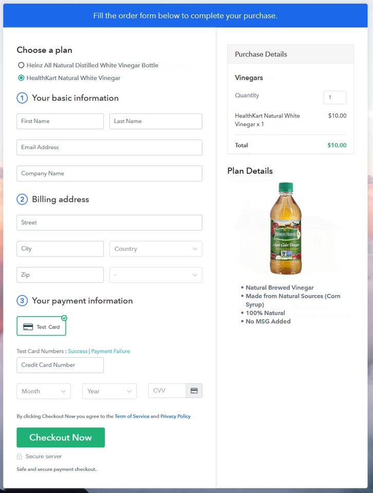 Multiplan Checkout Page to Sell How to Sell Vinegars Online