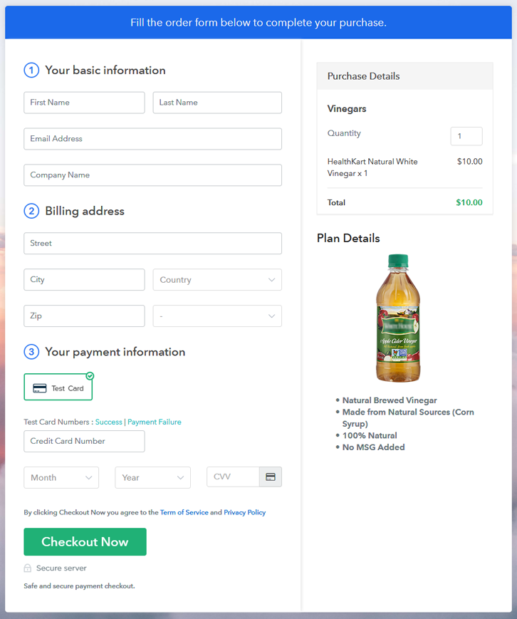 Final View of Checkout Page for your Vinegars Selling Business