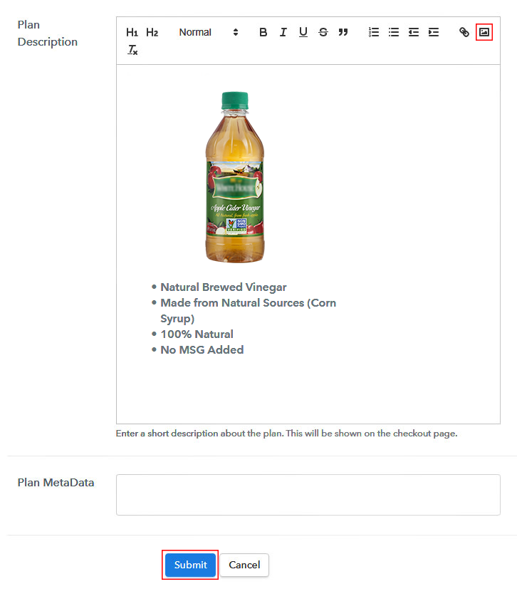 Add Image & Description of Vinegars