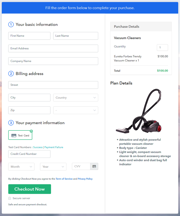 Final View of Checkout Page for your Vacuum Cleaners Selling Business