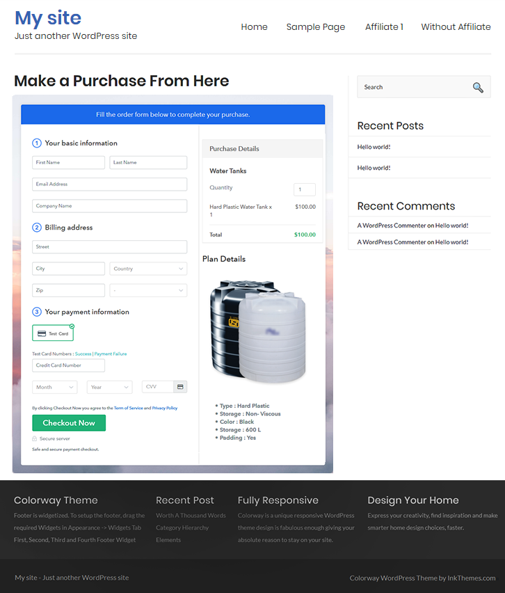 Embed WordPress To Sell Water Tanks Online