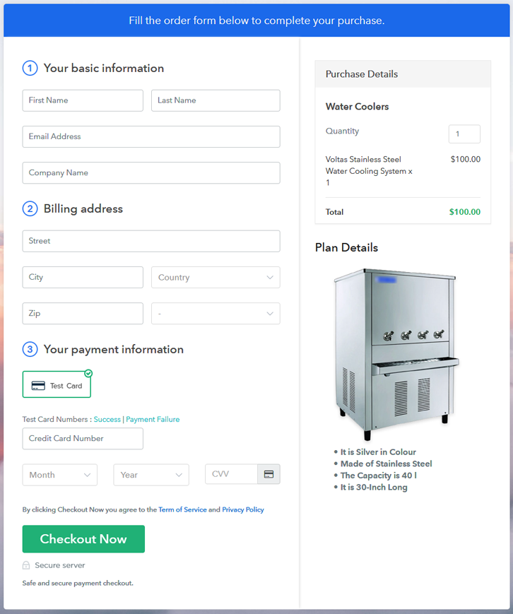 Final View of Checkout Page for your Water Coolers Selling Business