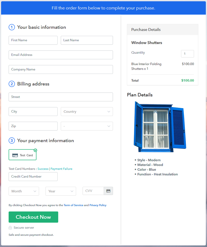 Final View of Checkout Page for your Window Shutters Selling Business