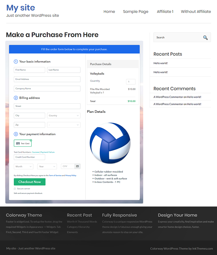 Final Look of your Checkout Page to Sell Volleyballs Online