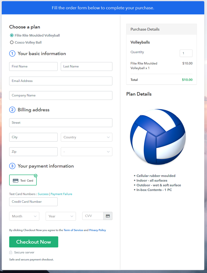 Multiplan Checkout Page to Sell Volleyballs Online