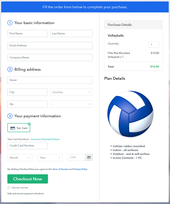 Final View of Checkout Page for your Volleyballs Selling Business