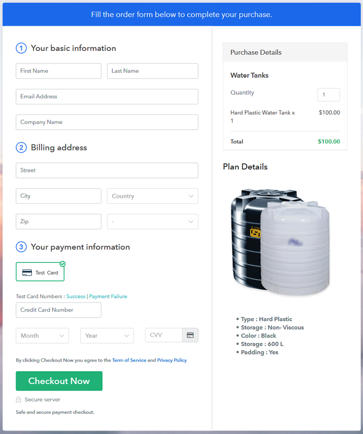 Checkout To Sell Water Tanks Online
