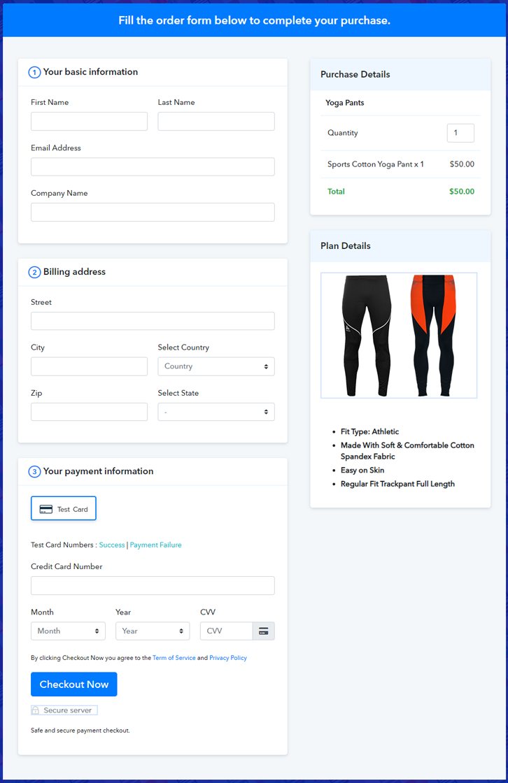Final View of Checkout Page for your Yoga Pants Selling Business